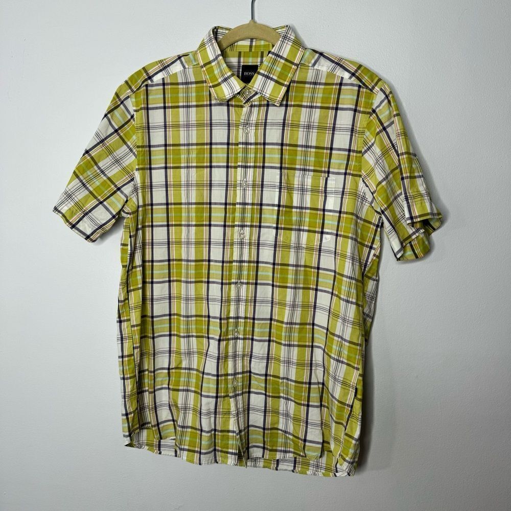 Hugo Boss plaid button down shirt size large